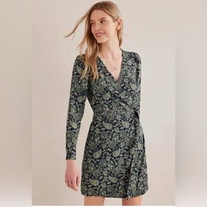 Boden Wrap Detail Deep Sea Green Blue Paisley Dress